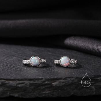 White Opal Cz Huggie Hoop Earrings In Sterling Silver, 2 of 8