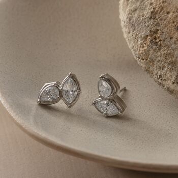 Marquise Cz Bezel Earring Studs In 18 K Gold And Silver Leaf Stud Earrings, 2 of 9
