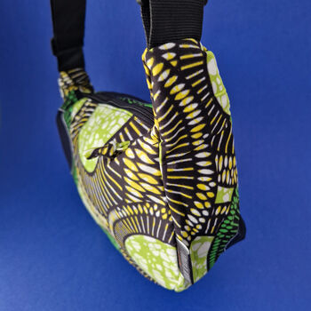 African Print Crossbody Shoulder Bag | Dumpling Sling Bag | Green Yellow, 3 of 6