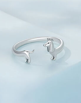 Sterling Silver Sausage Dog Adjustable Ring S925 Sterling Silver, 2 of 3