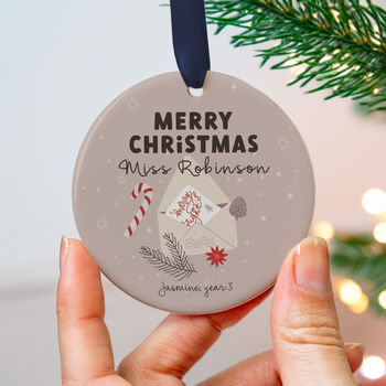 Personalised Teacher Christmas Ornament Ceramic, 5 of 7