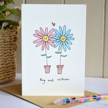Flowers In Love Personalised Handmade Card, 2 of 4