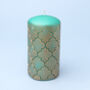 G Decor Morocco Gold Brass Emerald Green Pillar Candle, thumbnail 7 of 7