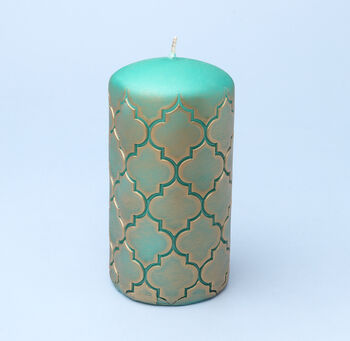 G Decor Morocco Gold Brass Emerald Green Pillar Candle, 7 of 7