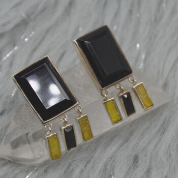 Black Onyx, Raw Sapphire Sterling Silver Earrings, 4 of 8