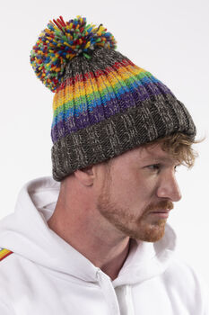 Gay Pride Rainbow Luxury Reflective Bobble Hat Graphite, 7 of 7
