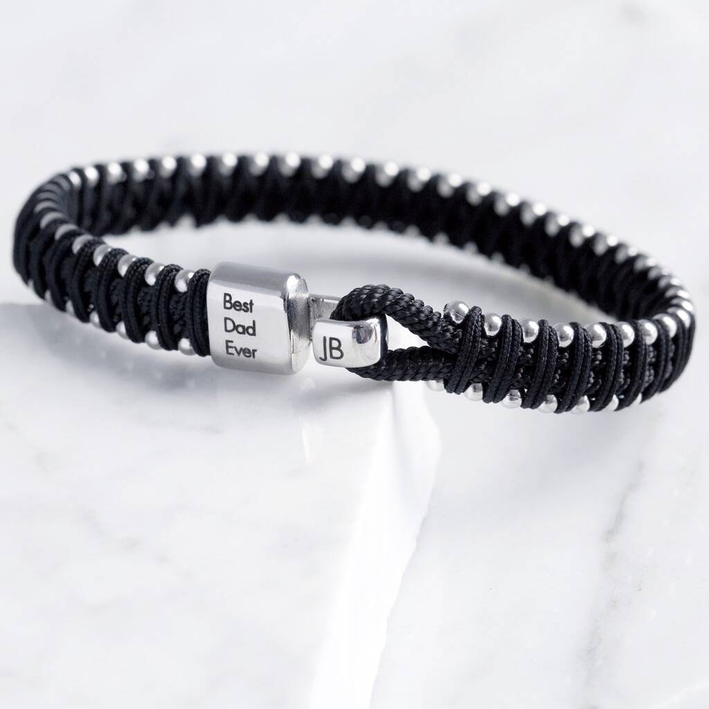 Men's Personalised Black Cord Bead Bracelet In Box By Lisa Angel ...