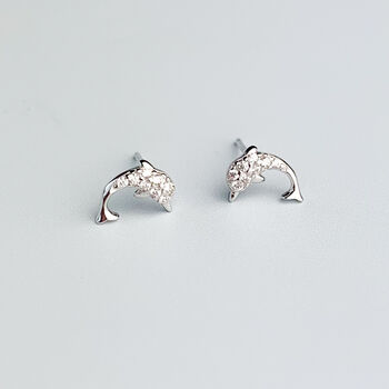 Sterling Silver Crystal Dolphin Stud Earrings, 4 of 5