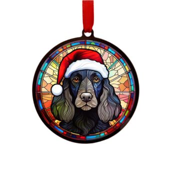 Working Cocker Spaniel Black In Santa Hat Suncatcher Decoration, 7 of 8