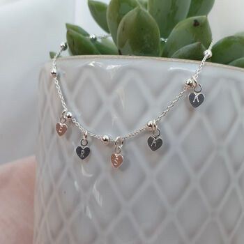 Sterling Silver Personalised Heart Charm Initials Satellite Chain Bracelet, 4 of 5