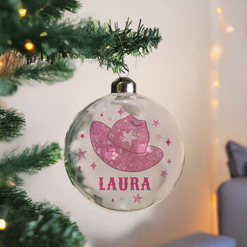 Personalised Cowgirl Hat Christmas Bauble, 3 of 4