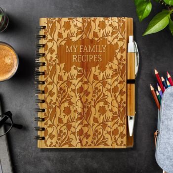 Personalised Bamboo Floral Family Recipe Book And Pen, 4 of 6