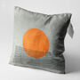 Orange Sun And Black Lines On Grey Cushion Cover, thumbnail 3 of 7