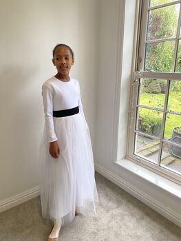 Long Sleeve Sparkly Tulle Flower Girl Dress – Ankle Length White Dress For Weddings, Christenings And Special Occasions, 2 of 6