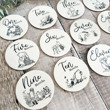 Pooh Bear Wooden Baby Milestone Discs Set Baby Gift, 9 of 9