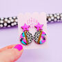 Pink Star Earrings With An Animal Print Abstract Drop, thumbnail 12 of 12