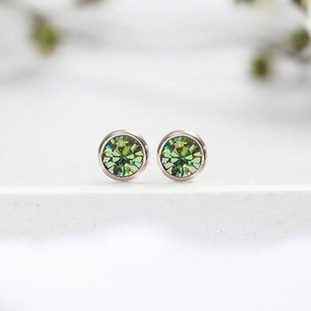 Sterling Silver August Peridot Birthstone Stud Earrings, 4 of 9