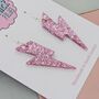 Pink Glitter Large Lightning Bolt Resin Earrings, thumbnail 3 of 4