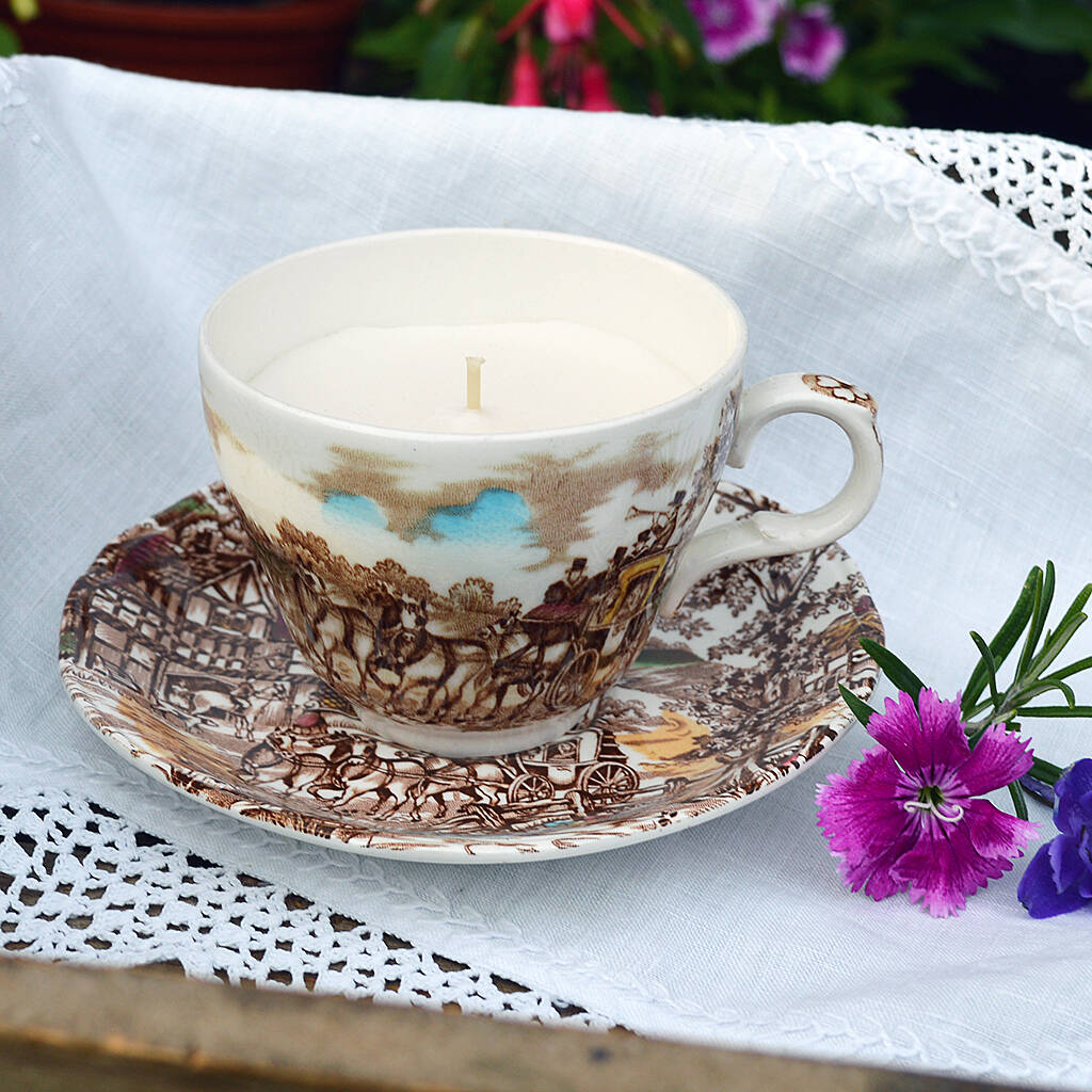 Horse And Carriage Vintage Teacup And Saucer Candle By Andrea Fays