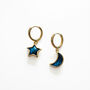 Mismatched Blue Swirl Moon And Star Hoop Earrings, thumbnail 3 of 3