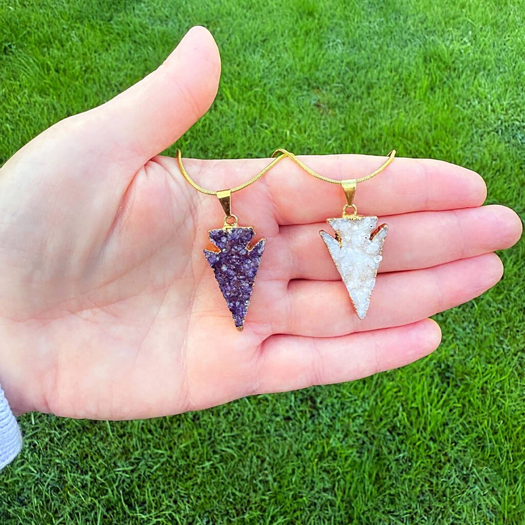 Arrowhead Druzy Necklace – Raw Crystal Healing Jewellery, Gift For Women / Gold Plated, 1 of 4