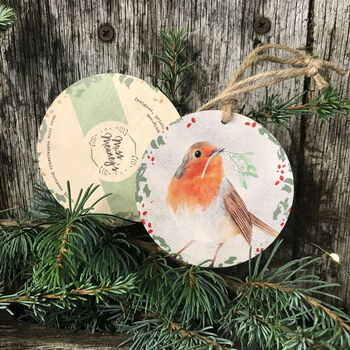 Robin Bird Wooden Christmas Bauble Hanging Decoration, 4 of 5