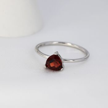 Sterling Silver Genuine Trillion Cut Garnet Ring, 2 of 12