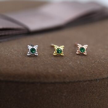 Extra Tiny Dotted Cluster Emerald Green Cz Stud Earrings, 3 of 12