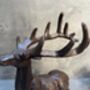 33cm Heavy Cast Iron Deer Figurine Standing Stag On Plinth, thumbnail 2 of 9