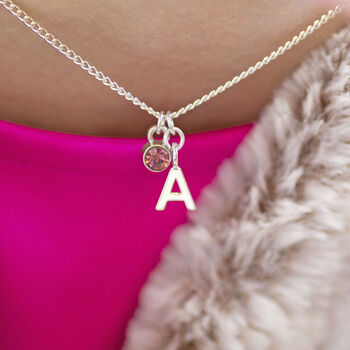 Child's Silver Plated Initial And Birthstone Necklace, 3 of 10