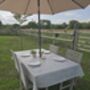 Olive Drift Outdoor Tablecloth With Parasol Hole, thumbnail 6 of 6