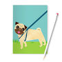 Pug Dog A6 Recycled Paper Notebook, thumbnail 1 of 6