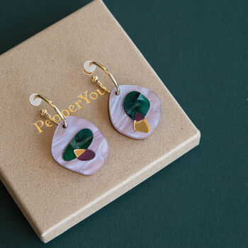 Lilac Or Teal Puddle Gold Colour Hoop Earrings, 4 of 6