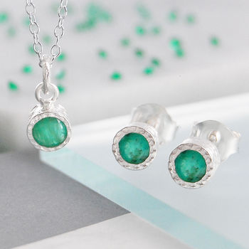 Emerald May Birthstone Sterling Silver Stud Earrings, 3 of 4