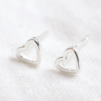 Tiny Sterling Silver Heart Outline Stud Earrings, 2 of 2