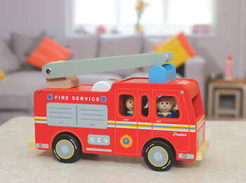 Quality Red Fire Engine With Firemen And Moving Ladder, 2 of 5