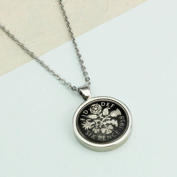 Personalised 1963 60th Enamelled Sixpence Necklace, 6 of 12