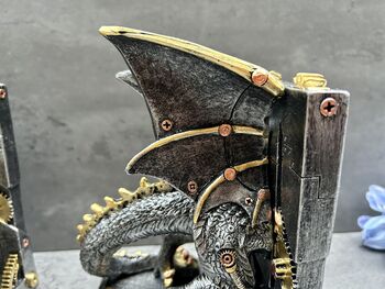 Pair Of Steampunk Dragon Bookends – Silver And Gold Retro, 7 of 12