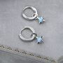 Sterling Silver Tiny Blue Opal Starburst Huggie Hoop Earrings, thumbnail 7 of 12
