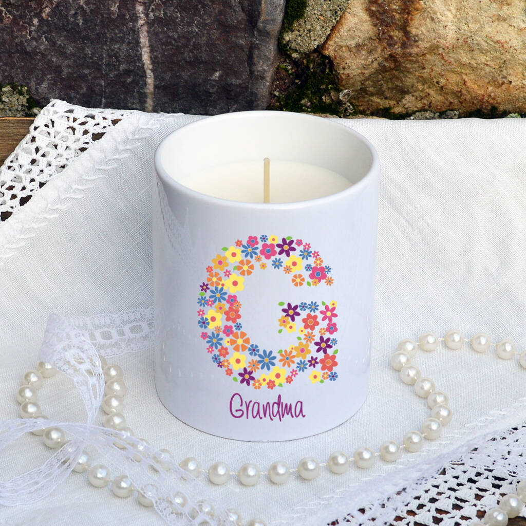Personalised Floral Initial Scented Candle By Andrea Fays