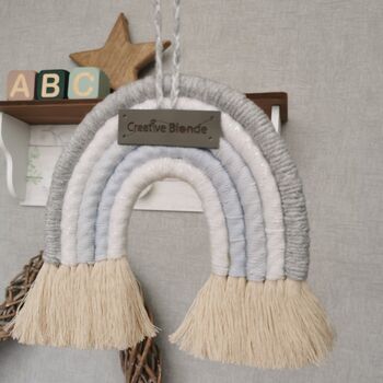 Personalised Rainbow Macrame, Grey Nursery Wall Hanging, 11 of 11