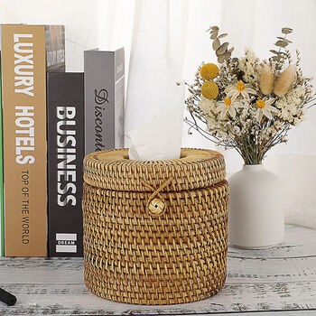 Handwoven Rattan Round Tissue Holder Napkin Dispenser, 2 of 4