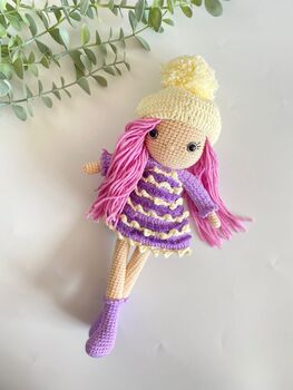 Handmade Pink Hair Crochet Doll With A Hat, 2 of 12
