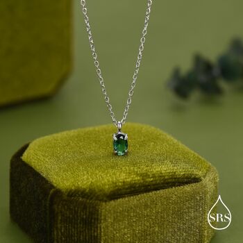 Sterling Silver Extra Tiny 4x6mm Emerald Green Cz Oval Pendant Necklace, 4 of 10