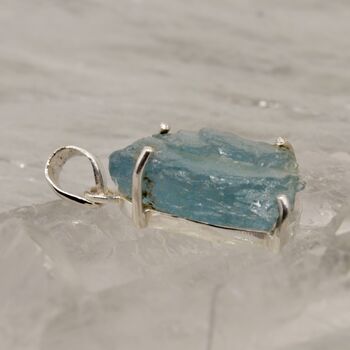 Raw Aquamarine Sterling Silver Pendant Necklace, 5 of 6