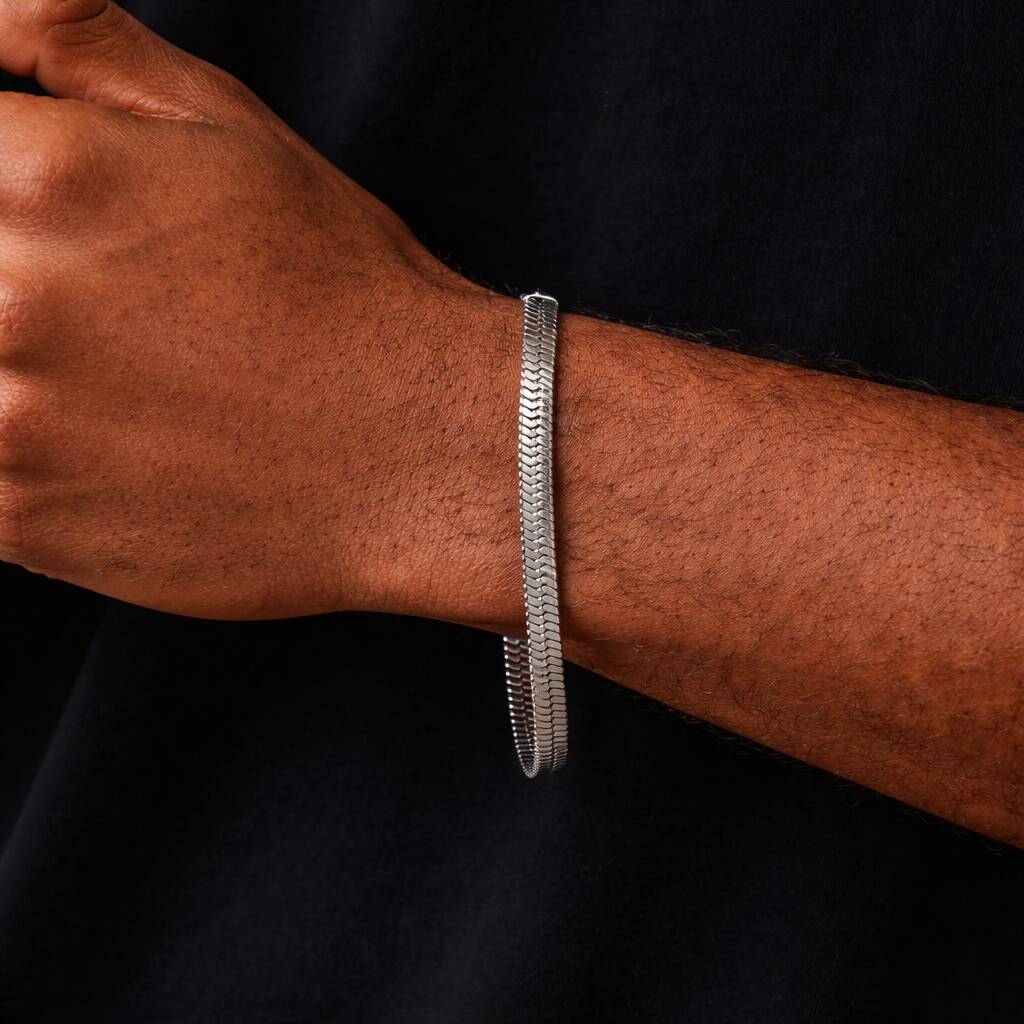 Stainless Steel Flat Herringbone Chain Bracelet – 6mm, 1 of 5