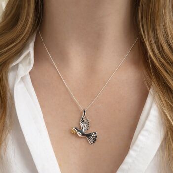 Personalised Sterling Silver Dove Pendant With Gold Olive Branch, 2 of 11