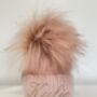 Embroidered Rose Gold Single Pom Pom Knitted Baby Hat, thumbnail 3 of 6