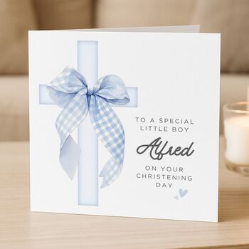 Personalised Christening Card For Godson Baby Boy, 2 of 8