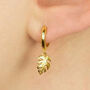 Yellow Gold Plated Palm Leaf Hoop Earrings, thumbnail 2 of 8